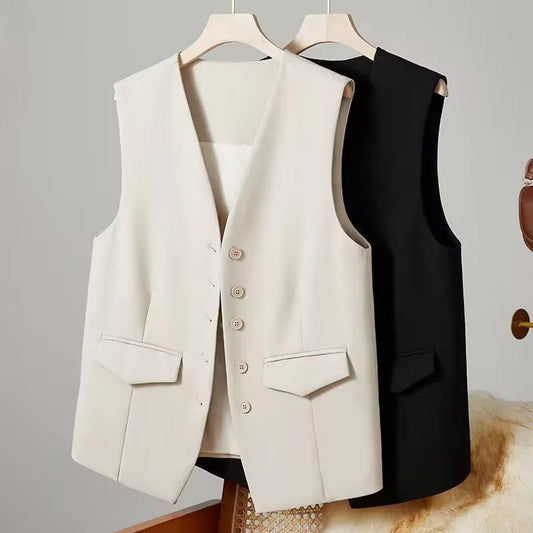🍒Women suit vest elegant v-neck business casual waistcoat sleeveless solid jacket solid single breasted work clothes occasion wear dont WAIST time wanting this COAT