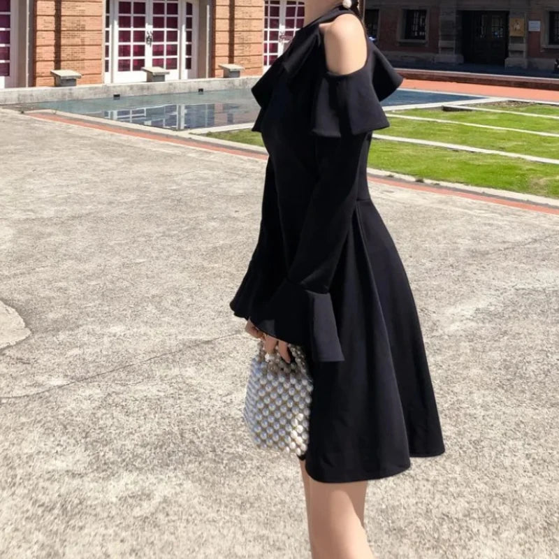 🍒Chic long sleeve black dress for women sensual trend cold shoulder fashion summer clothing elegant pretty a-line dress party wear designer outfit Hot It In A-Cold Shoulder