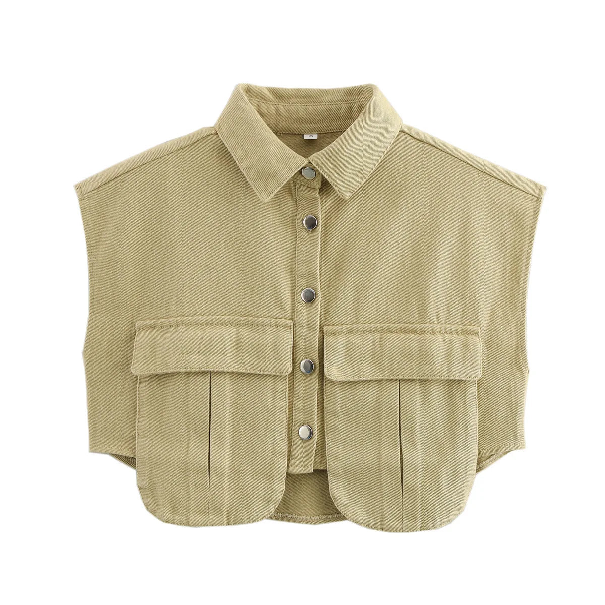 🍒Women's summer cropped shirt sleeveless blouse top ladies elegant with large pockets vintage style chic casual solid summer clothing high end cardigan denim top Pocket This Crop