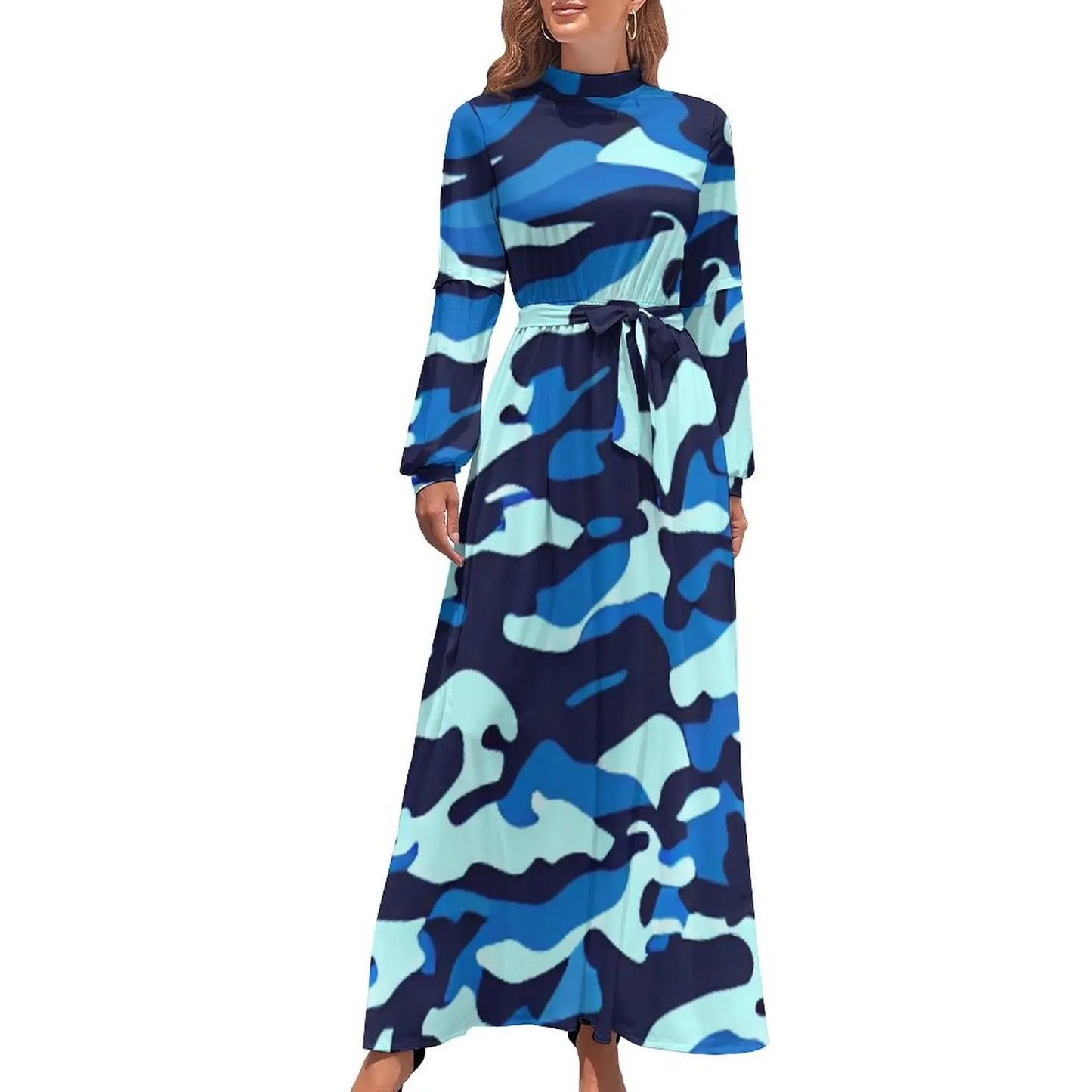 🍒Military camoflauge dress high waist outfit bohemian chic long-sleeve maxi stylish smart casual clothing women Camodel Camo