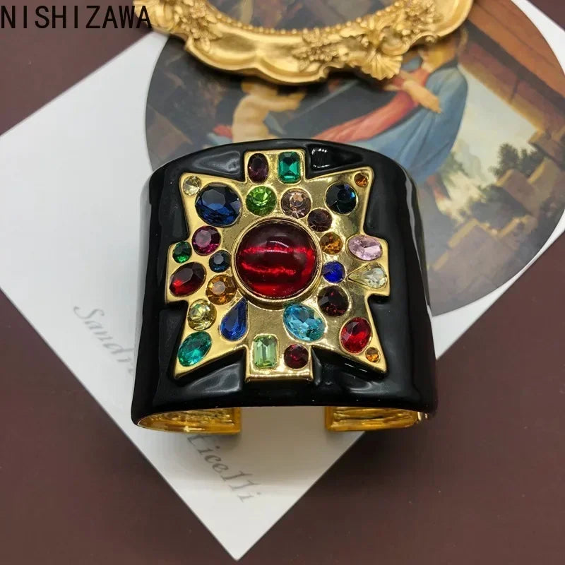 🍒Black enamel bracelet women ruby palace style luxury retro bangles gemstone Jewellery hyperbole fashion accessories for smart casual Put A Tick Buy This Cross