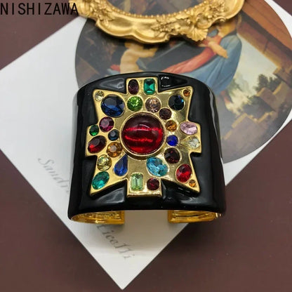 🍒Black enamel bracelet women ruby palace style luxury retro bangles gemstone Jewellery hyperbole fashion accessories for smart casual Put A Tick Buy This Cross