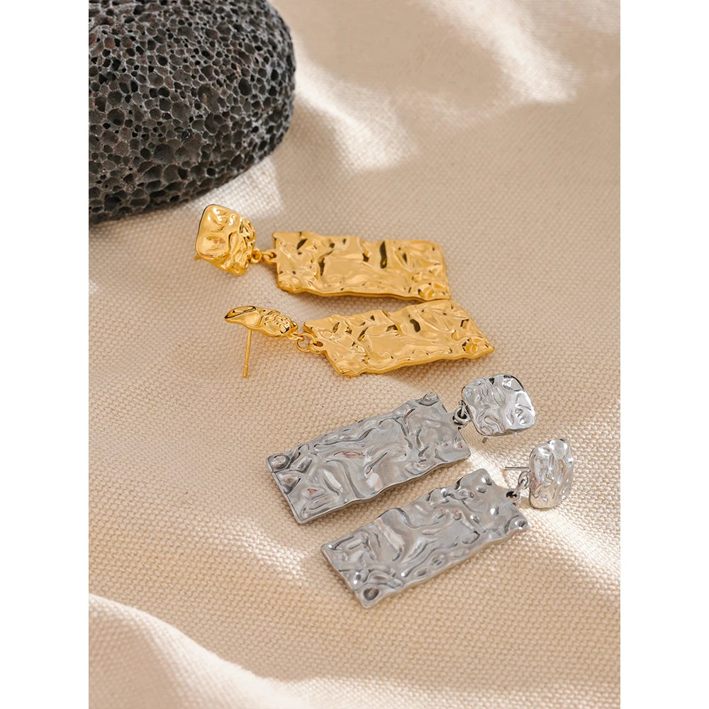 🍒Stainless steel hammered earrings rectangle earrings dangle drop (prevent Allergy) stainless steel daily jewellery for occasion gift Dont keep Hammering On About It Just Buy It