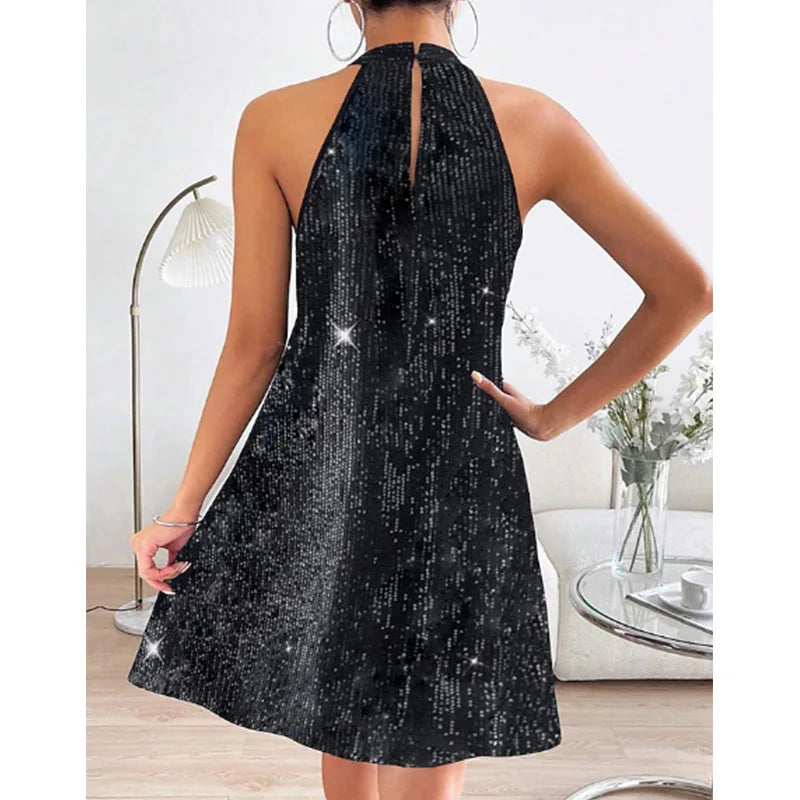 🍒Halter strapless dress sparkly women's clothes strapless sequin  mini outfit sleeveless party wear occasion wear clubbing wear Slip On A-Sensual Slippy Slip