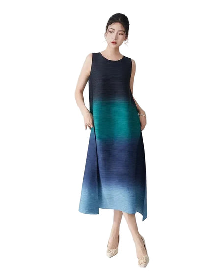 🍒Women's high-end clothing dress sleeveless long loose outfit gradual colour ombre fashion wear sleeveless loose long dress for party occasion wear  Gravitate To Gradual