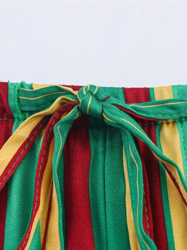 🍒Striped wide leg casual pants women straight stripe drawstring trousers multicolour clothing high Waist smart casual female clothes Look Hot In Peppers