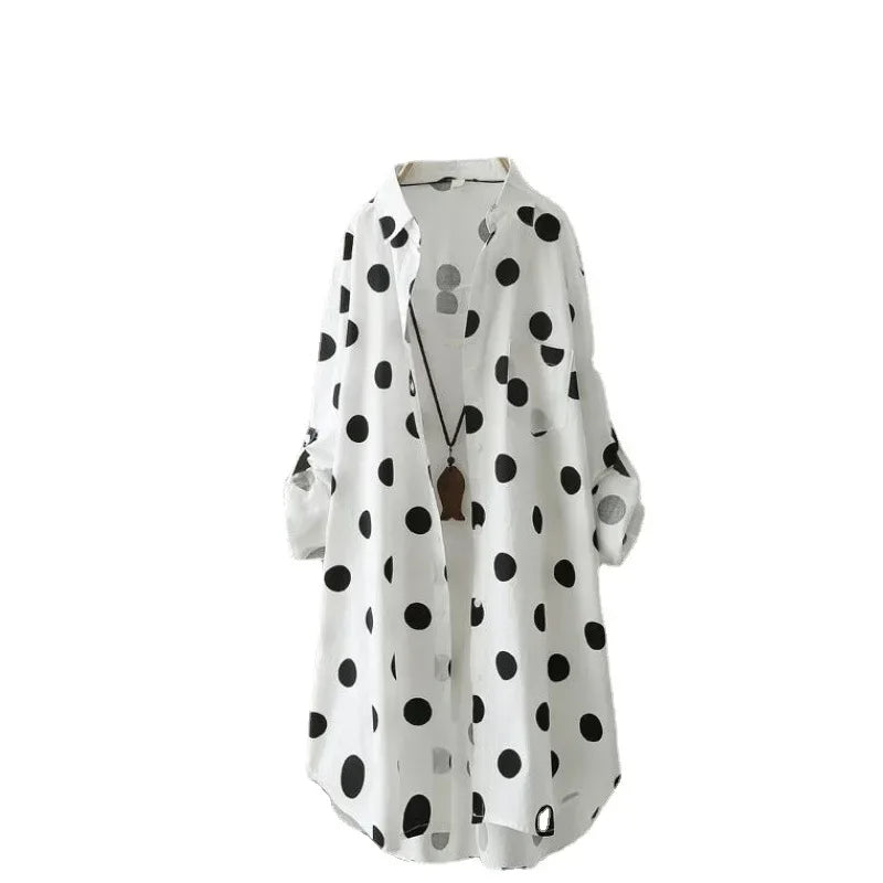 🍒Plus size polka dot shirt chic classic button up long sleeve outfit design dress stylish comfortable female fashion casual wear Get Spotted In These Dots