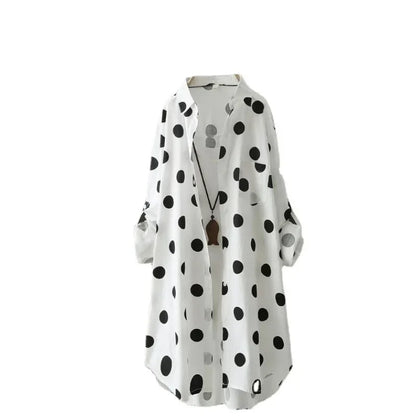 🍒Plus size polka dot shirt chic classic button up long sleeve outfit design dress stylish comfortable female fashion casual wear Get Spotted In These Dots