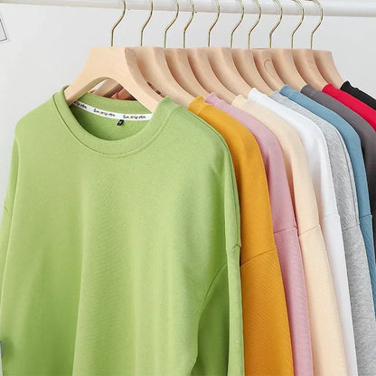 🍒Cotton sweatshirt for women long sleeve knitted pullover loose streetwear fashion quality essential clothing for women casual wear Ease- ssential