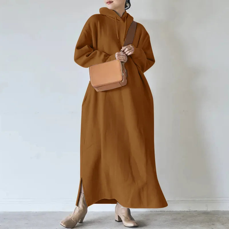 🍒Maxi hoodie dress loose autumn long dress sweatshirt spring female tie collar baggy casual outfits straight dresses JYFS-2175 Maximum Comfort