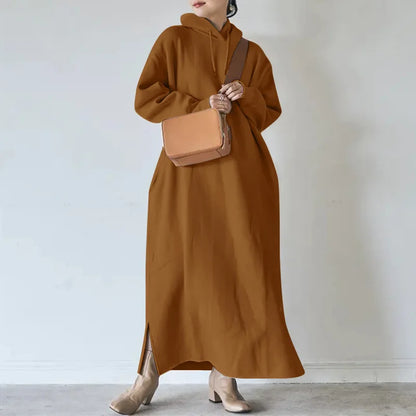 🍒Maxi hoodie dress loose autumn long dress sweatshirt spring female tie collar baggy casual outfits straight dresses JYFS-2175 Maximum Comfort