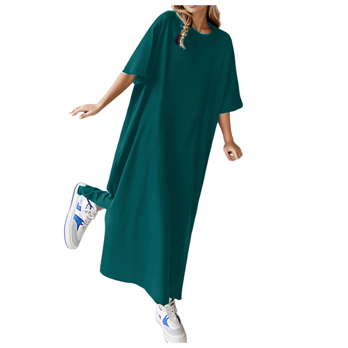 🍒Plus size loose dresses t-shirt dress lounge wear short sleeve outfit long maxi oversized summer fashion beach sundress up to 3XL Best Basics