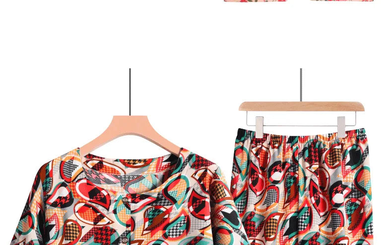 🍒Pants and t-shirt pyjamas set cotton short pants and t-shirt loungewear top and trousers home wear clothing Sleepwear for women 2 piece sleep set TOP up your PANTS and TEE and you will be SET