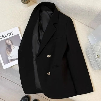 🍒Long sleeve double breasted jacket with lapel short coats for women high quality outerwear fashion smart casual blazer women