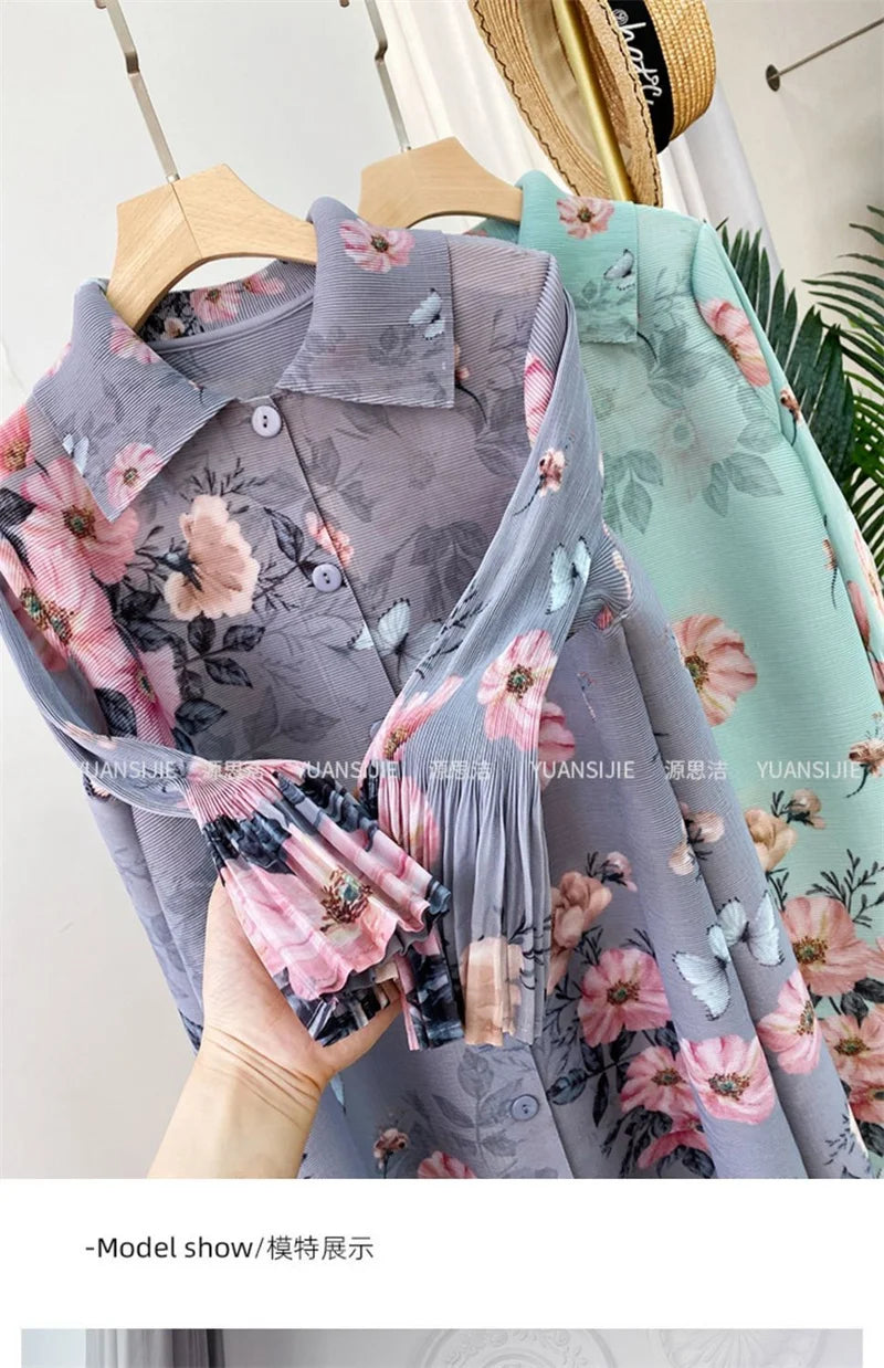 🍒Evening dresses  holiday fashion printed  spring/summer outfits floral pleated long dress loose fit a-line smart casual clothing women