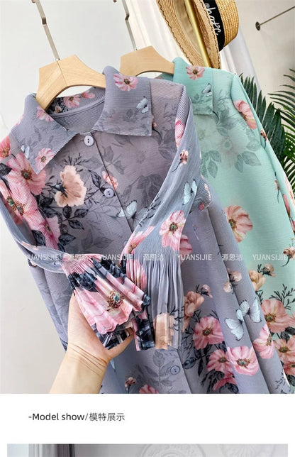 🍒Evening dresses  holiday fashion printed  spring/summer outfits floral pleated long dress loose fit a-line smart casual clothing women