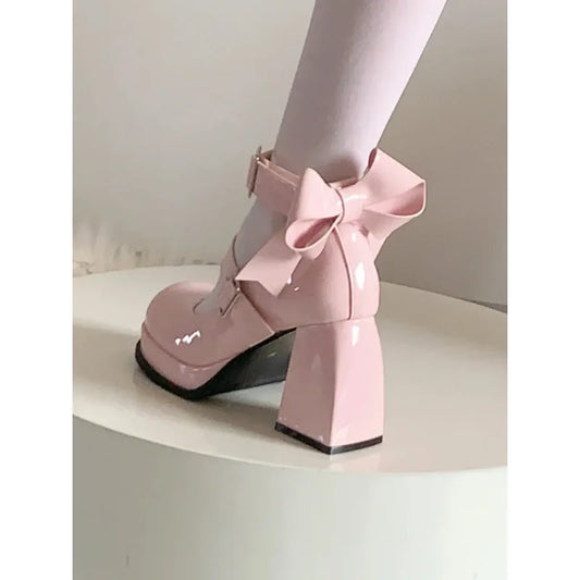 🍒Mary jane high heels cute and comfy pumps smart casual footwear for women party shoes with bow shoes pink original occasion footwear Put Some BACK BOW-n Into Your Party Shoes