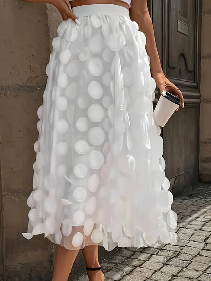 🍒Womens polka dot 3D design tulle mesh skirt retro elastic waist long length a-line occasion wear beach party wear street fashion feminine street wear You Will Be Dotty About These Spots