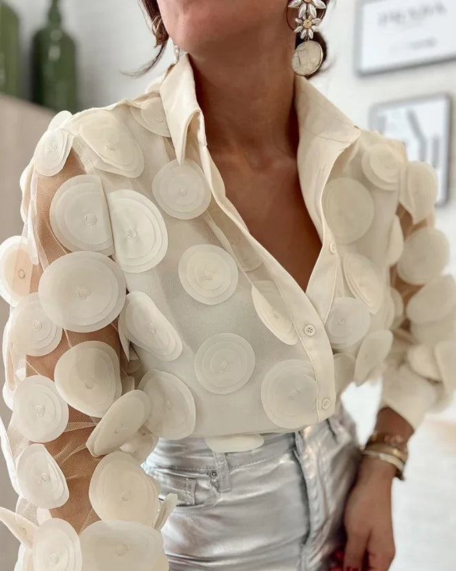🍒Two piece sets women flower-embroidery floral fashion turn-down collar shirt buttoned and high waist shorts with pockets design smart casual clothes Pretty Cut Rose