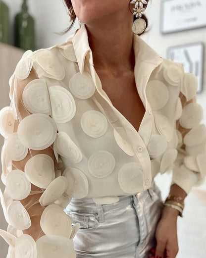 🍒Two piece sets women flower-embroidery floral fashion turn-down collar shirt buttoned and high waist shorts with pockets design smart casual clothes Pretty Cut Rose