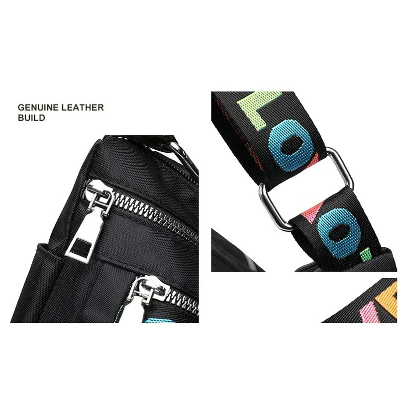 🍒Womens handbag oxford fabric bag large capacity crossbody with multiple compartments fashion accessory casual carry bag with colourful font Get A Handle On Love