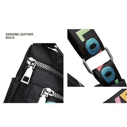 🍒Womens handbag oxford fabric bag large capacity crossbody with multiple compartments fashion accessory casual carry bag with colourful font Get A Handle On Love