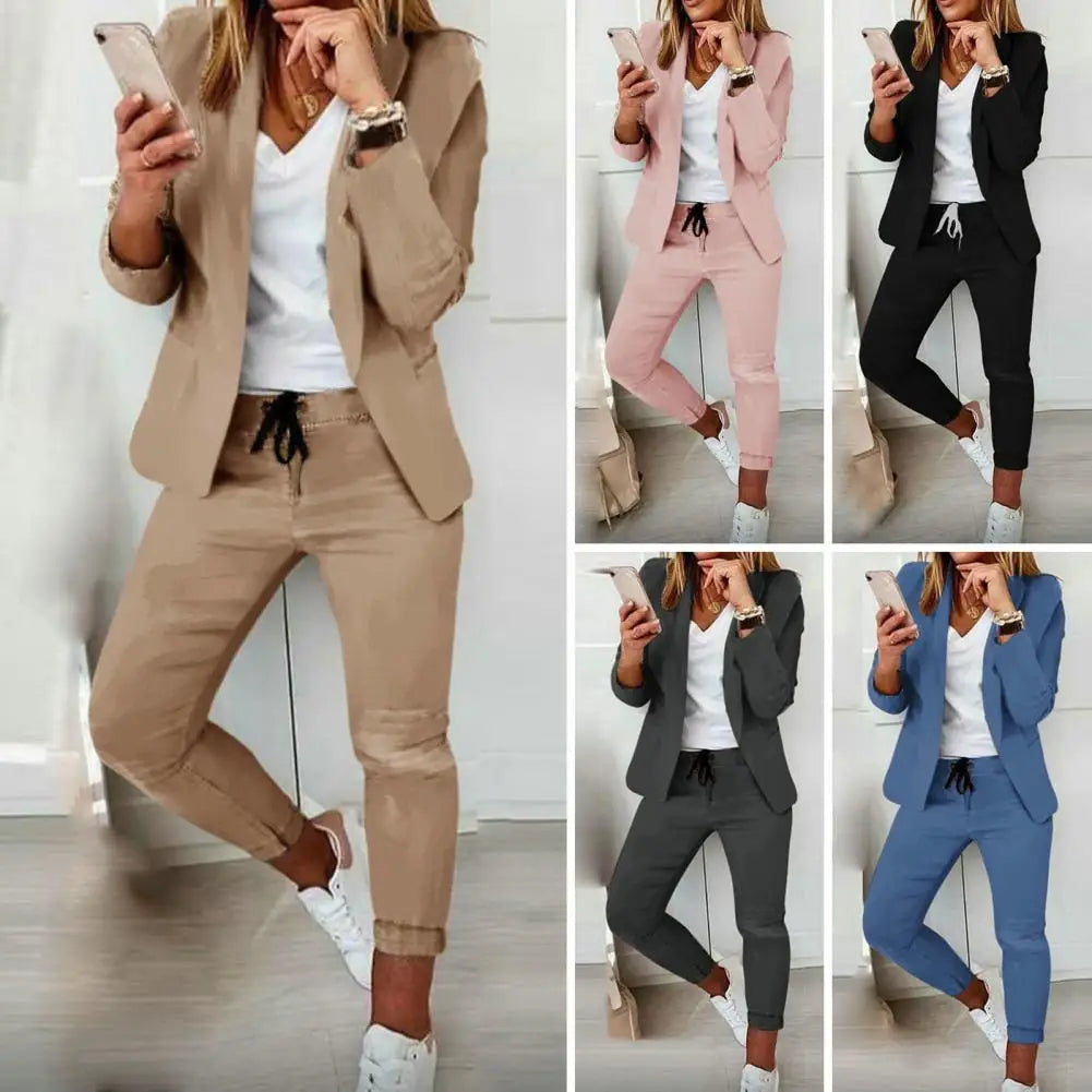 🍒Women's fashion two piece sets  hip length jacket and tapered pants  suit for office smart casual clothes Look Suitably Smart Casual