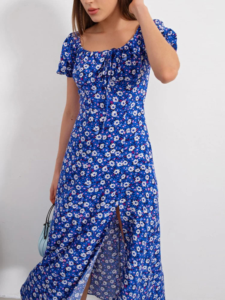 🍒Floral print party dress elegant women off shoulderless backless outfit summer slit boho midi smart casual ladies clothing Figure Out Your Floral Fashion