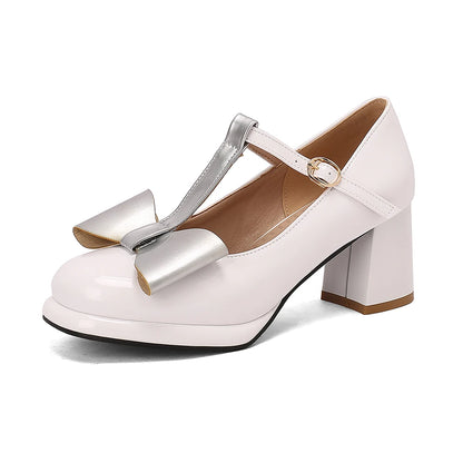🍒T strap high heels round toe pumps women low platform shoes plus size available bow footwear for party wear wedding t-bar for special occasions Footwear With A Bow On IT