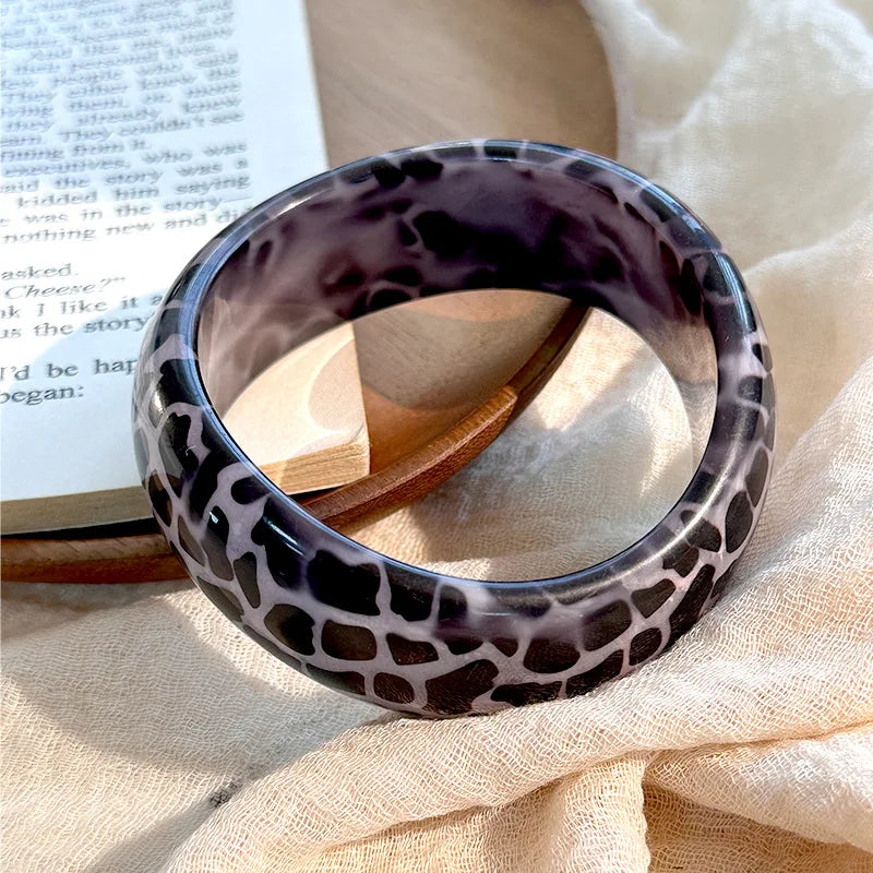 🍒Animal print bangles resin large cuff bangles for women wide chunky leopard print bracelet Irregulier jewellery Hand Yourself An Animal