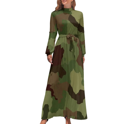 🍒Military camoflauge dress high waist outfit bohemian chic long-sleeve maxi stylish smart casual clothing women Camodel Camo