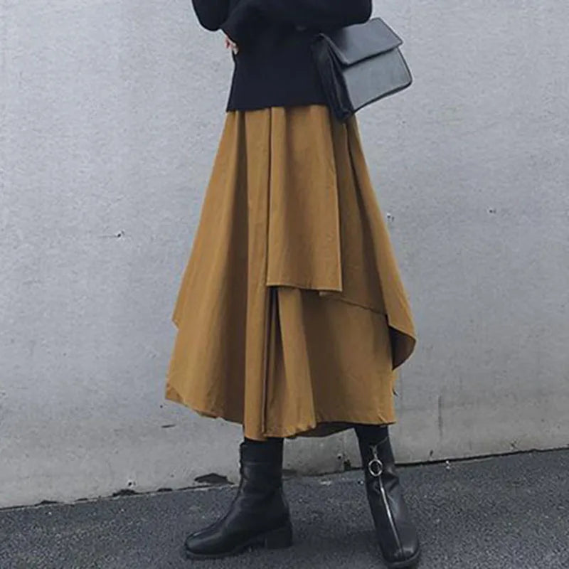🍒Women black skirts Irregular high waist pleated skirt pants for Women a-line layered female clothes HAN'KER to this soon to become wardrobe CHIEF