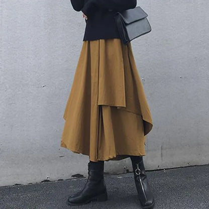 🍒Women black skirts Irregular high waist pleated skirt pants for Women a-line layered female clothes HAN'KER to this soon to become wardrobe CHIEF