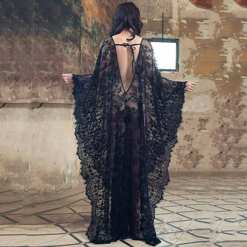 🍒Lace beach cover up robe Beachwear swim dress holiday outfits women black white swimsuit see-through beach wear Net This Lace