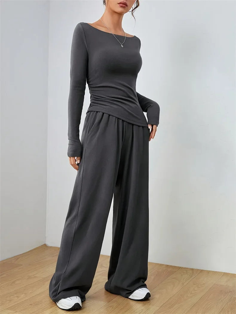 🍒Two-piece wide-leg pants set soft syle clothing Irregular fashion  yoga sports set womens smart casual wear