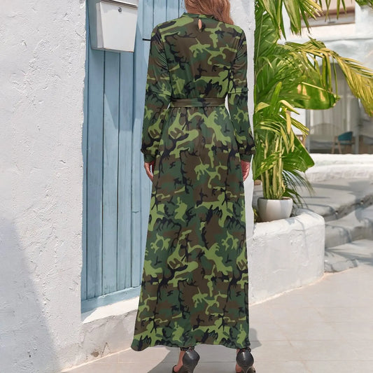 🍒Military camoflauge dress high waist outfit bohemian chic long-sleeve maxi stylish smart casual clothing women Camodel Camo