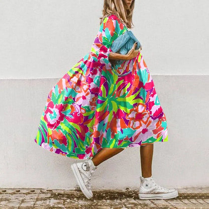 🍒Dresses for women loose colour printed fashion smart casual clothing party vacation womens bohemian beach dress