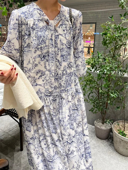 🍒Winter sundress long sleeve puff maxi outfit vintage dress smart casual daywear partywear office clothes Ink This One In