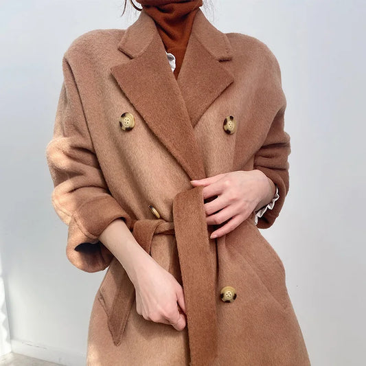 🍒Cashmere and wool coat thick double-sided two in one coat fashion for women beautiful Suit Jackets With Belt No Pulling The Wool Over Your Eyes With This Cashmere