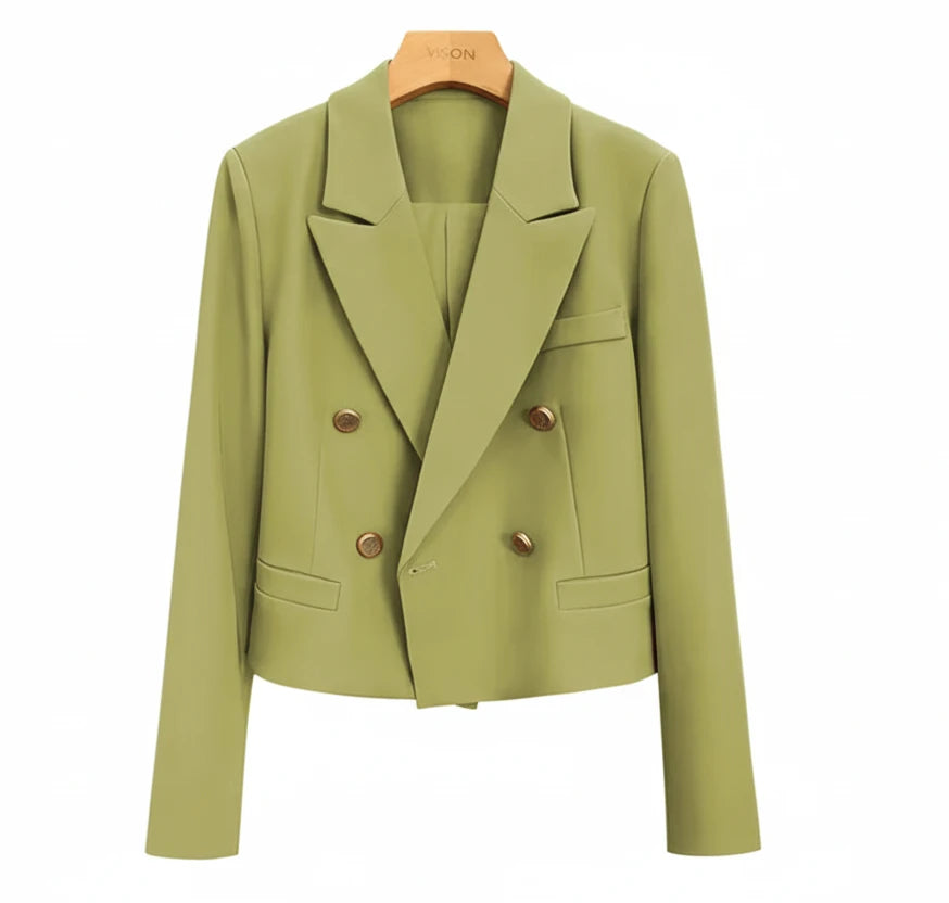 🍒Crop blazer for women long sleeve short double breasted Jacket smart casual outerwear  occasion spring and autumn fashion   Cream Of The Crop Cool