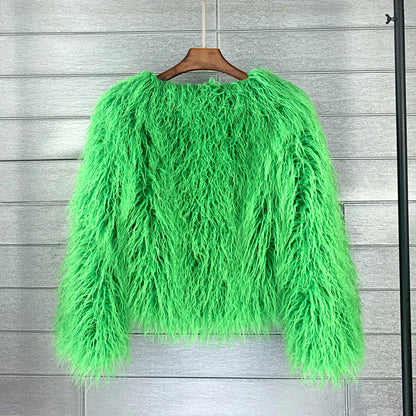 🍒Colorful fur coat for fall winter outerwear fashion pink faux fur jacket thick warm outdoor fashion occasion over jacket women Fluff Up Your Puff