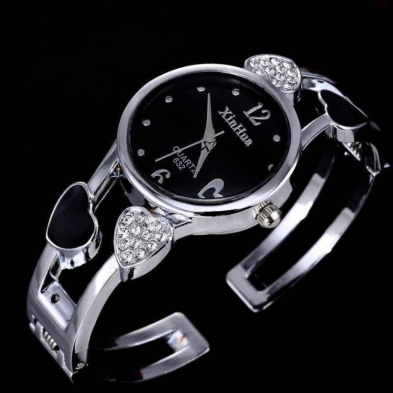 🍒Womens heart watch Design quartz fashion bangle silver classic crystal Stainless Steel colour face wristwatch smart casual jewellery   Watch This Bang For Your Buck