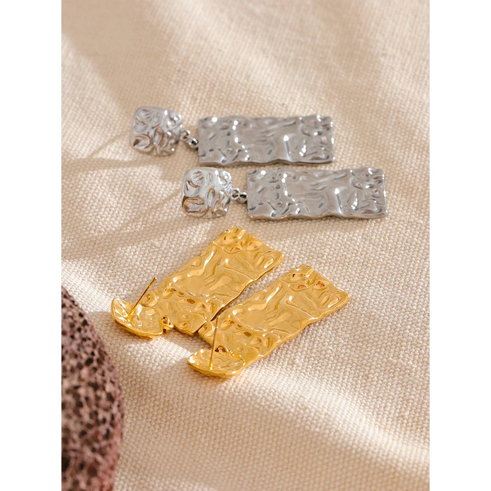 🍒Stainless steel hammered earrings rectangle earrings dangle drop (prevent Allergy) stainless steel daily jewellery for occasion gift Dont keep Hammering On About It Just Buy It