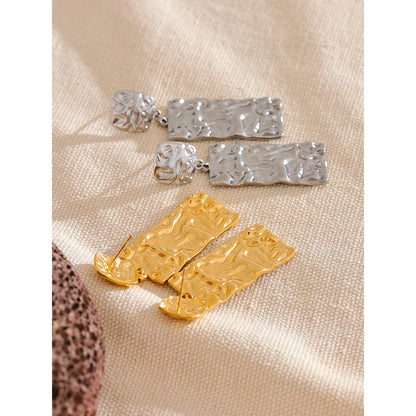 🍒Stainless steel hammered earrings rectangle earrings dangle drop (prevent Allergy) stainless steel daily jewellery for occasion gift Dont keep Hammering On About It Just Buy It