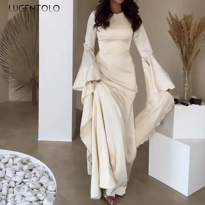 🍒Cocktail party dress big swing  bell sleeve outfit empire waist banquet clothing solid maxi gown party wear Be The Bell Of The Ball In Your Bell