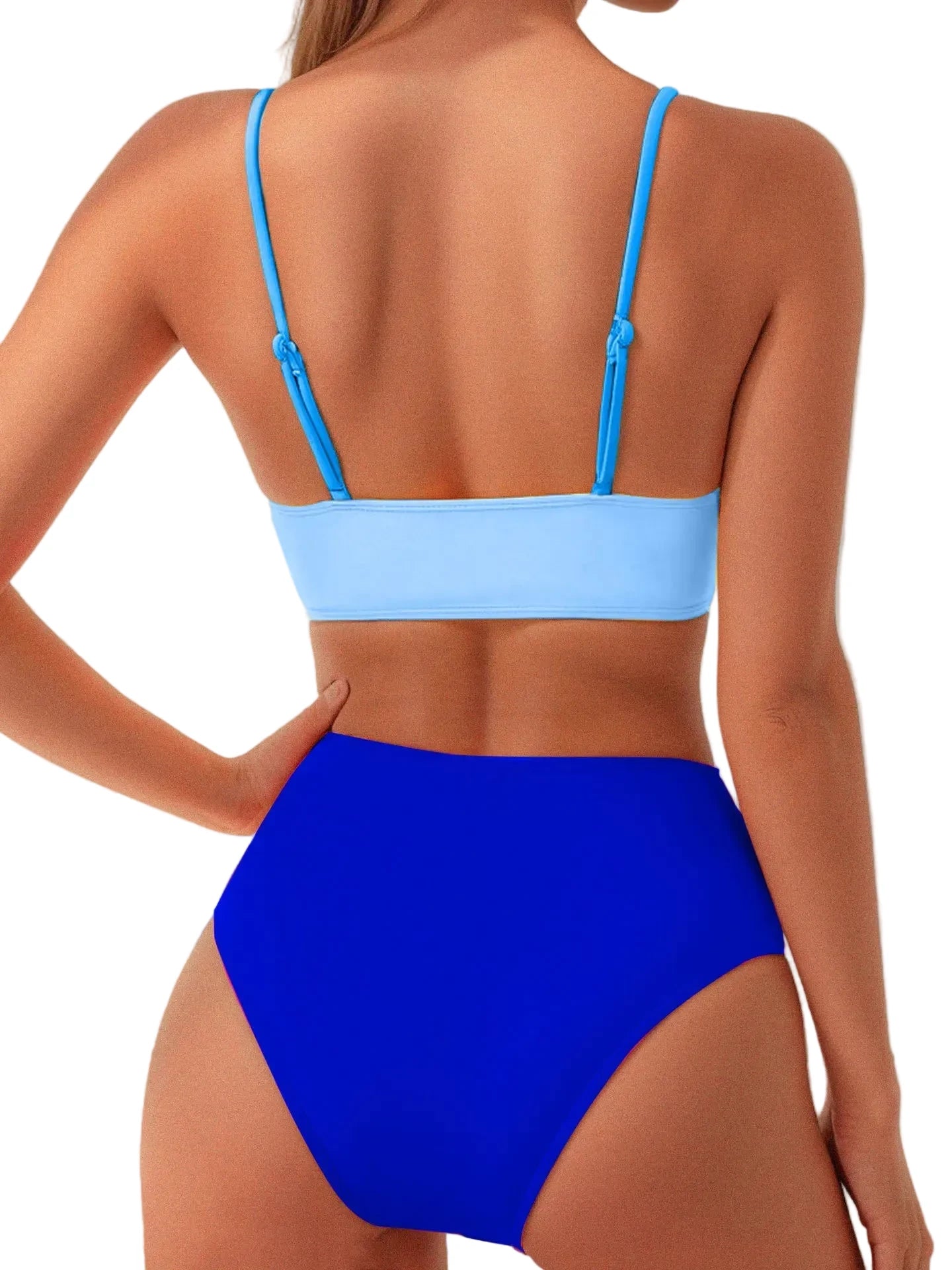 🍒Patchwork two piece swimsuit for women high waist bikini v-neck adjustable suspender type spaghetti strap backless swim set summer beach Vacation Swimwear  Drink Fruities In Your Fruity