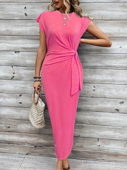 🍒Round neck striped dress long outfits for women summer fashion wear clothing high-end smart casual tie waist  outfit Play Smart And Look Smart In Smart Casual Stripes Sign This Line