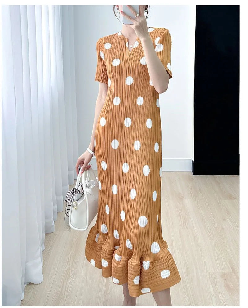 🍒Womens dresses evening summer ladies clothing with polka dots v-neck high end clothes loose pleated  Dont Delay Dart for Dots