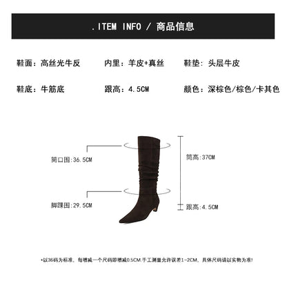 🍒Autumn winter womens footwear cow suede leather heeled boots pointed toe high heel slip-on knee high western footwear No Per-SUEDEing Neccessary