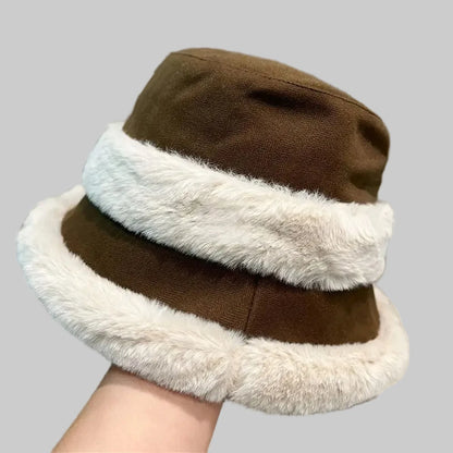 🍒Furry fisherman hat women's autumn winter fleece lined warm bucket hat windproof ear. protection headwear  Primpy Plush Puppie